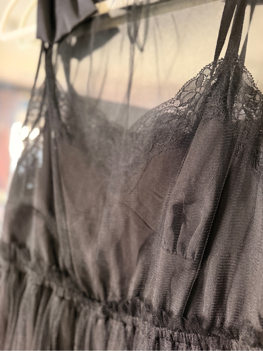 Rodarte Black Tulle & Lace Slip Dress with Bow Straps - Picture 2 of 9